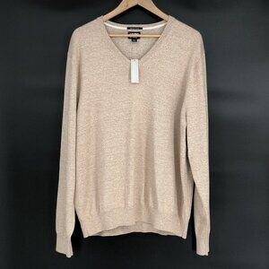 NWT Lands End Mens V-Neck Supima Cotton Sweater XL Beige Church Quiet Luxury